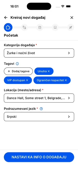 JamSpot app - create an event